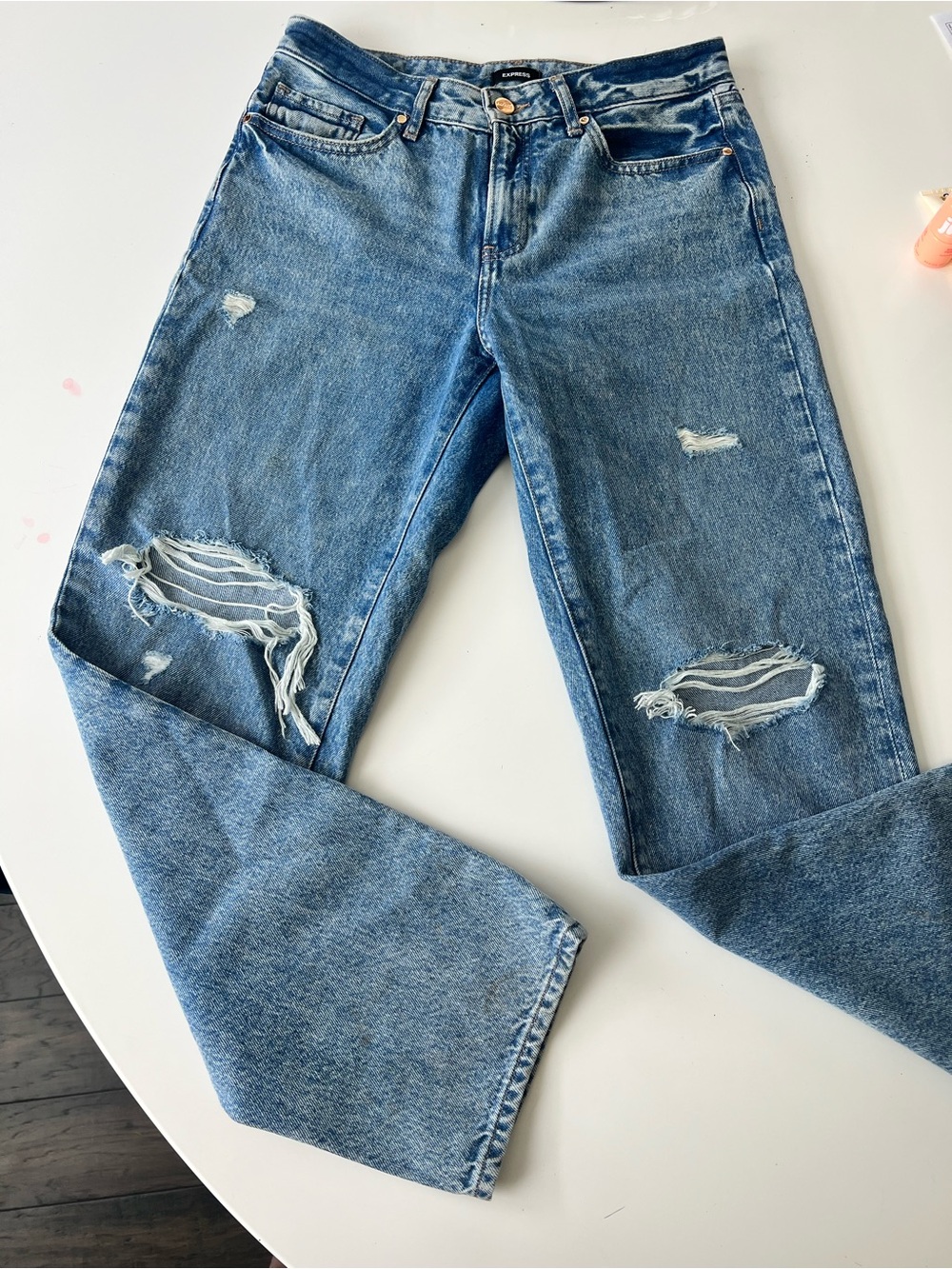 Express Distressed Light Blue Boyfriend Jeans